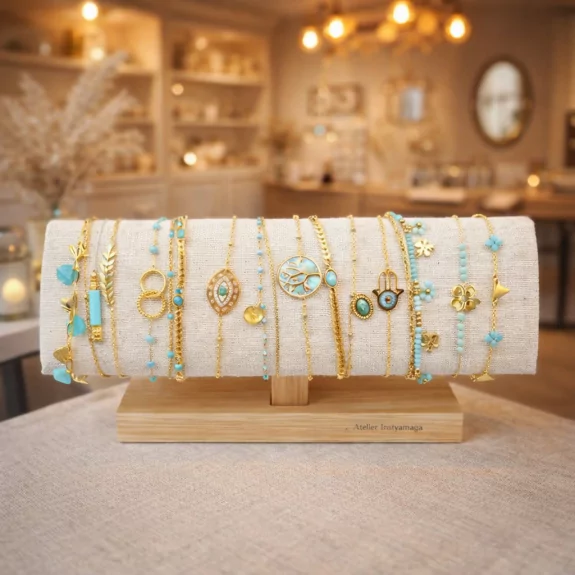 Pack de 12 bracelets acier - doré turquoise