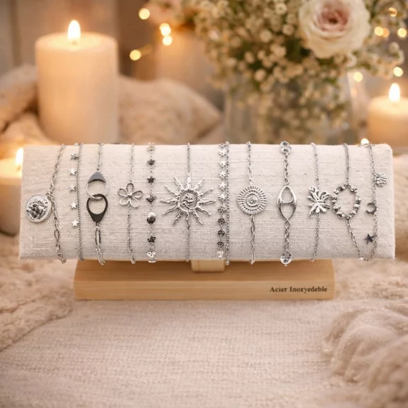 Pack de 12 bracelets acier - argenté