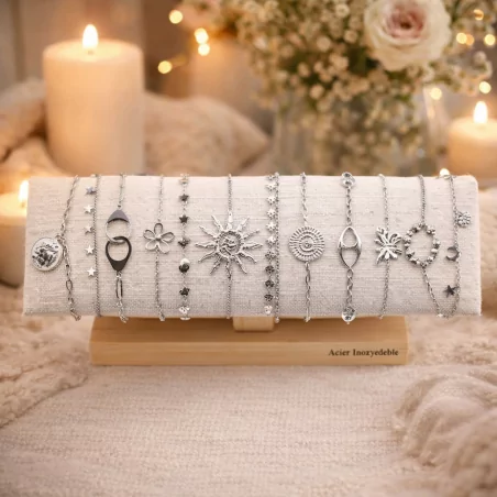Pack de 12 bracelets acier - argenté