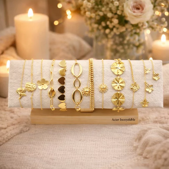 Pack de 12 bracelets acier - doré