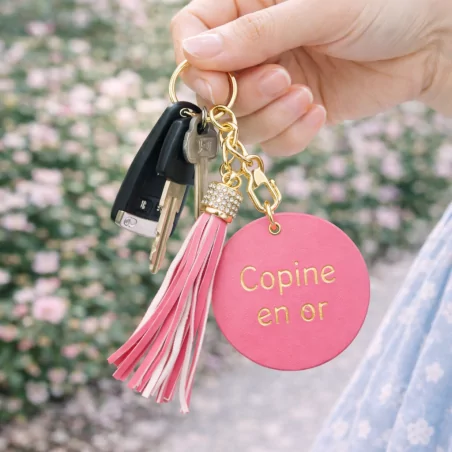 Porte clefs avec message copine en or