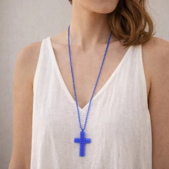 Sautoir croix en perles de cristal