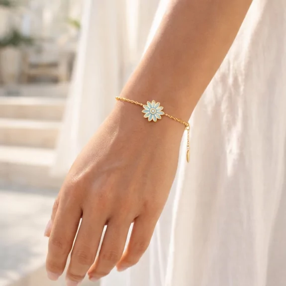 Bracelet tendance avec fleur colorée