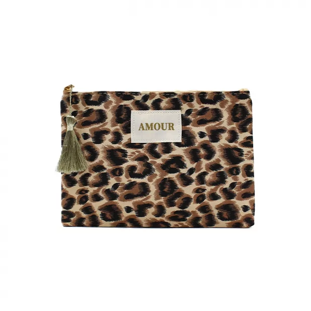 Pochette motif léopard « Amour »