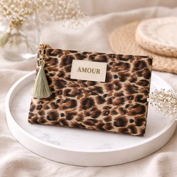 Pochette motif léopard « Amour »