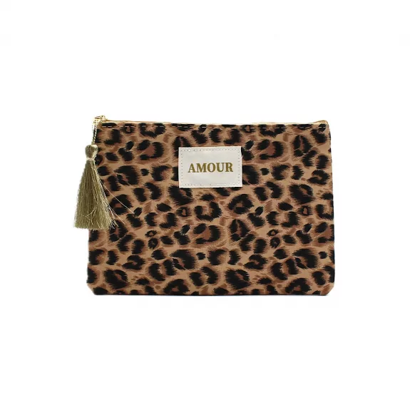 Pochette motif léopard « Amour »