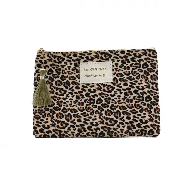 Pochette motif léopard “Les copines, c’est la vie”