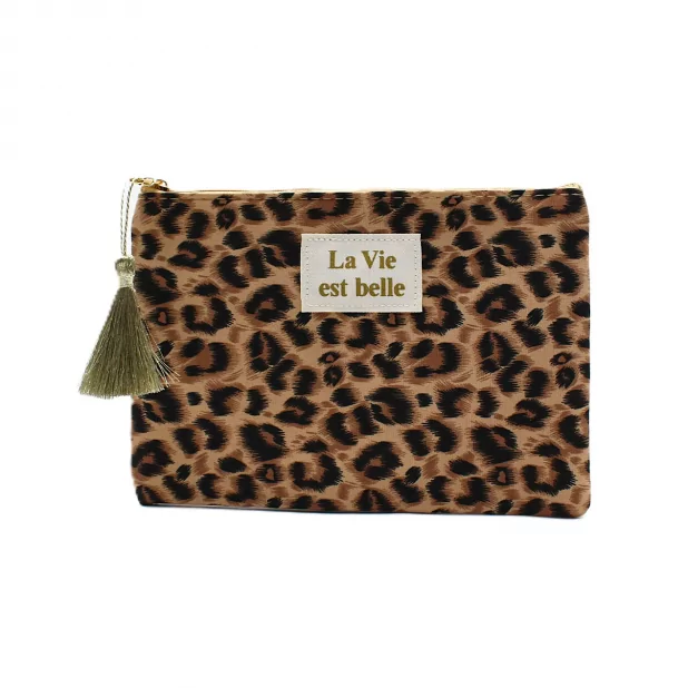 Pochette léopard « La vie est belle »