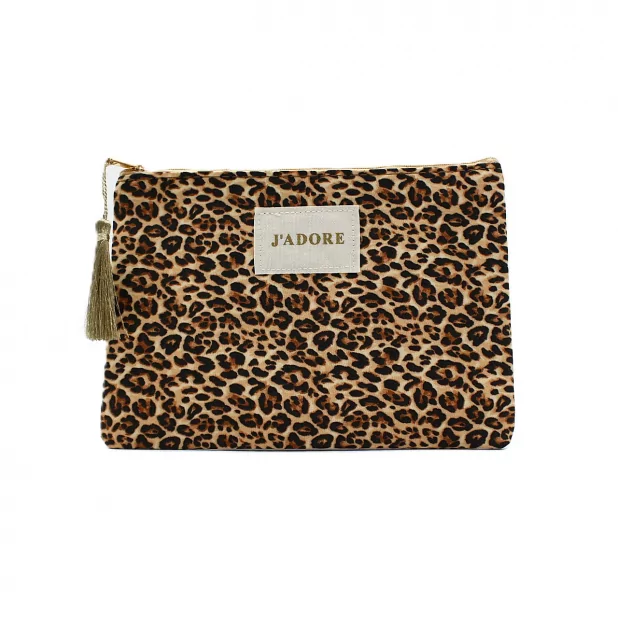 Pochette léopard message « J’adore »