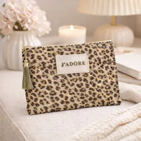 Pochette léopard LUREX message « J’adore »