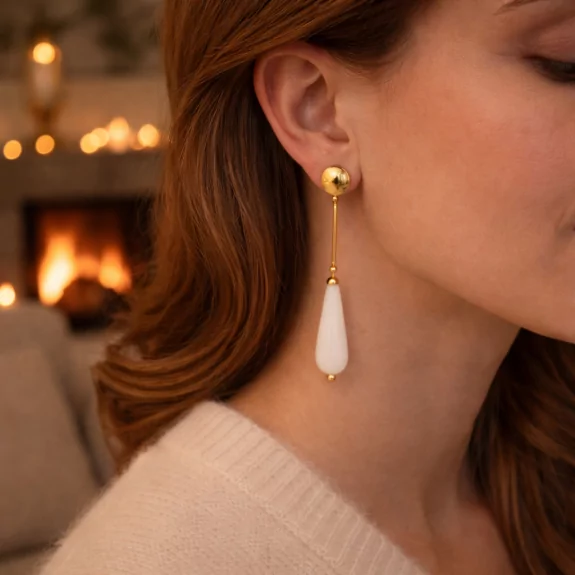 Boucle d'oreille acier - pendante pierre