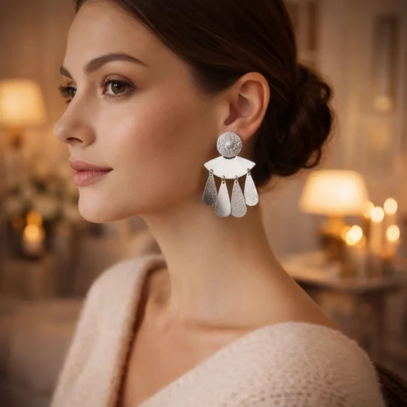 Boucle d'oreille en acier argenté - breloques