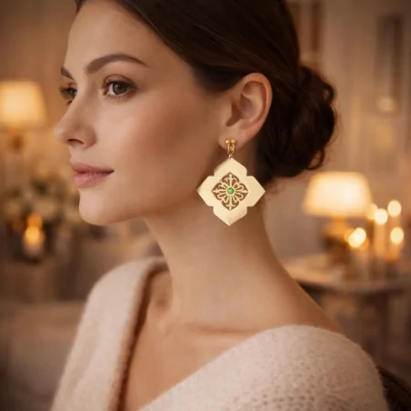 Boucle d'oreille acier cabochon fleur