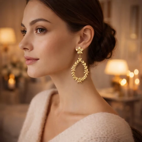 Boucle d'oreille acier pendante doré