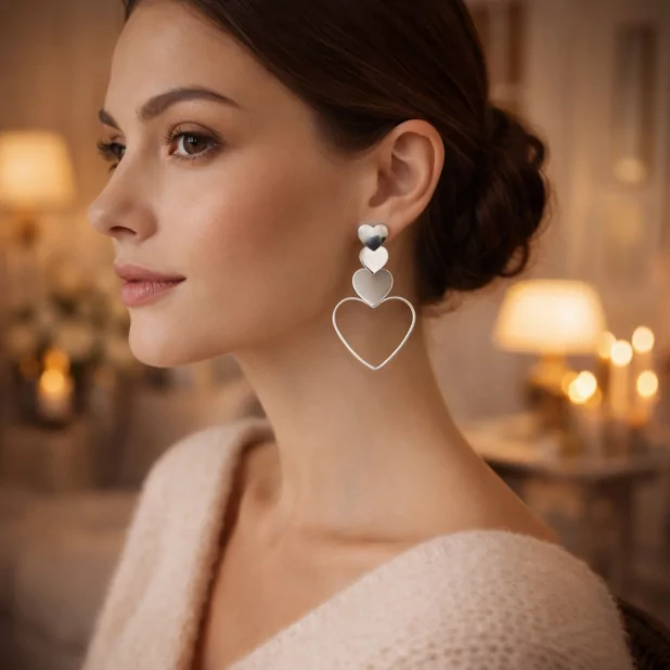 Boucles d'oreilles pendantes en acier motif cœur