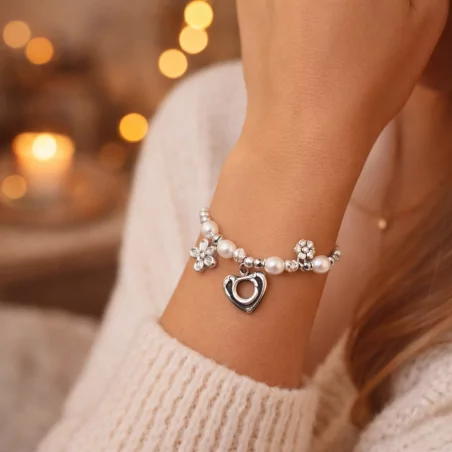 Bracelet acier perles cœur et papillon