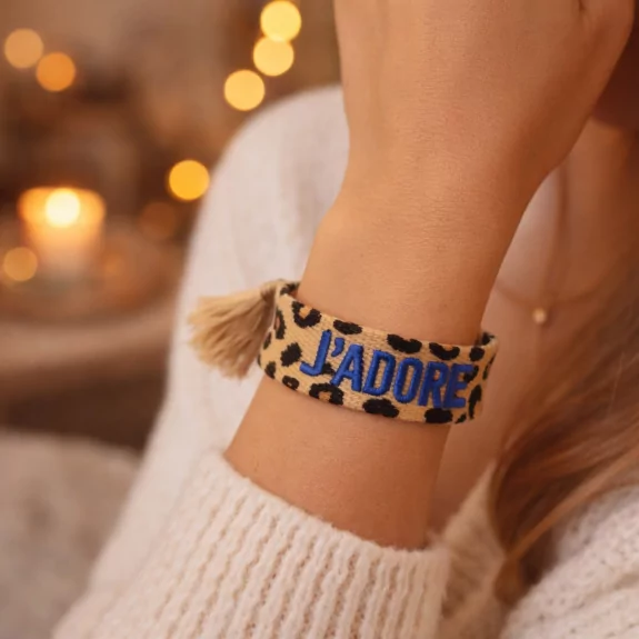 Bracelet en tissus léopard message j'adore