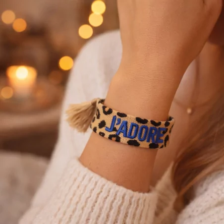 Bracelet en tissus léopard message j'adore
