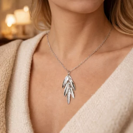 Collier acier - feuille