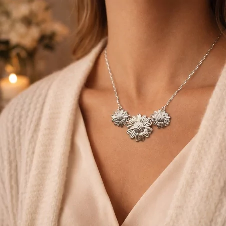 Collier acier - trilogie fleurs