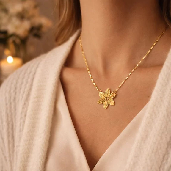 Collier acier - fleur