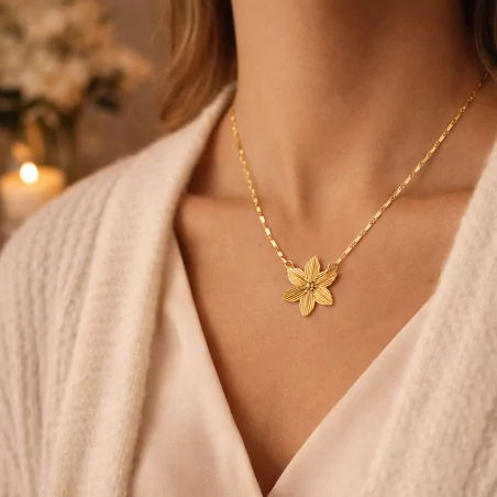 Collier acier - fleur