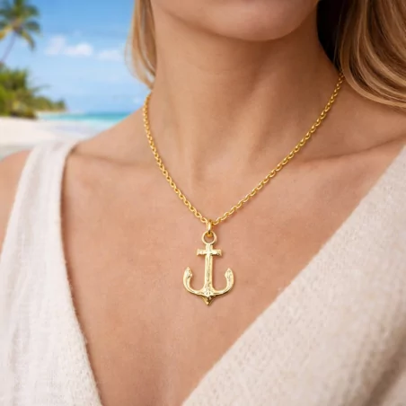 Collier doré acier avec ancre