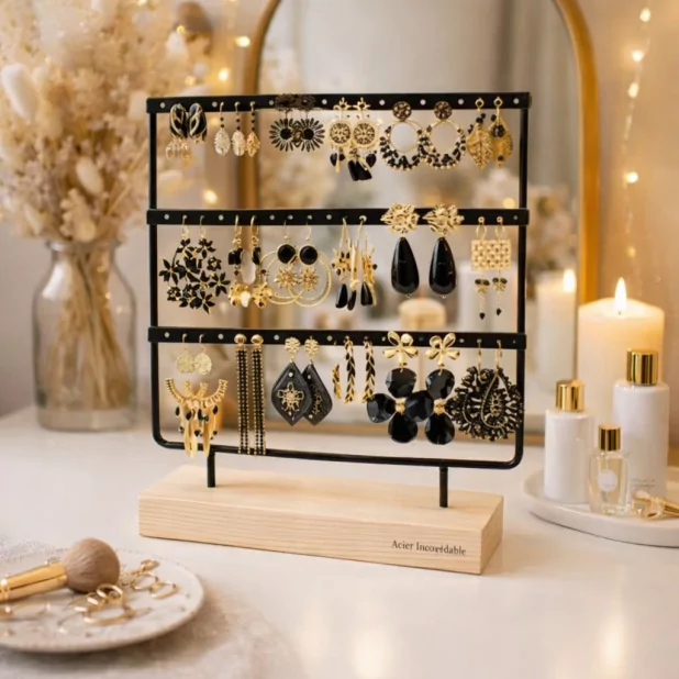 Pack de 18 boucles d'oreilles acier - NOIR