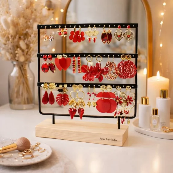 Pack de 18 boucles d'oreilles acier - ROUGE