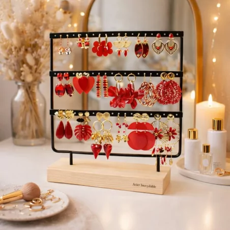 Pack de 18 boucles d'oreilles acier - ROUGE