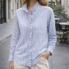 Chemise femme à rayures col officier avec volant