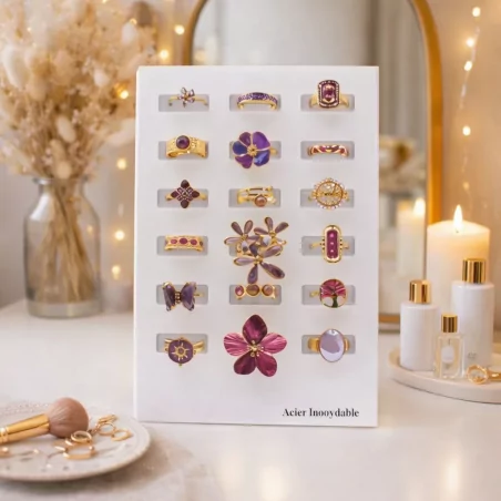 Pack 18 bagues acier inoxydable - VIOLET