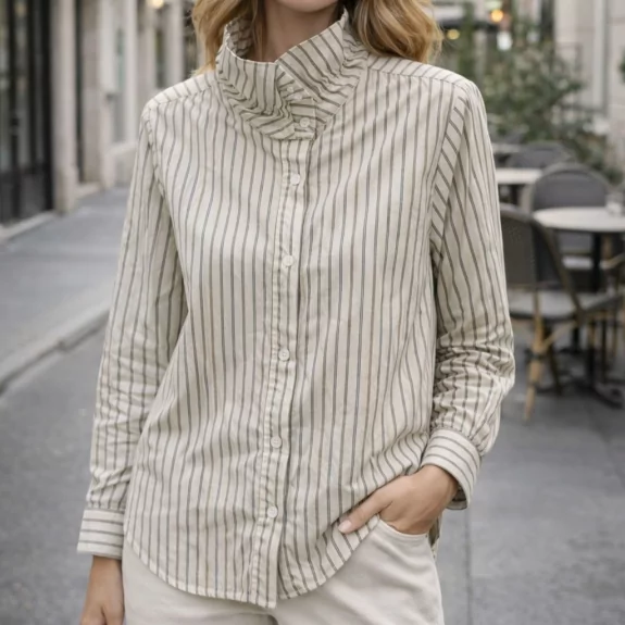 Chemise femme à rayures col officier – Coupe élégante
