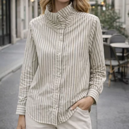 Chemise femme à rayures col officier – Coupe élégante