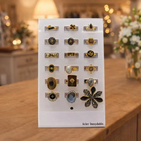 Pack 18 bagues acier inoxydable - gris