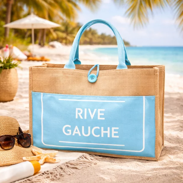 Sac cabas toile jute message rive gauche