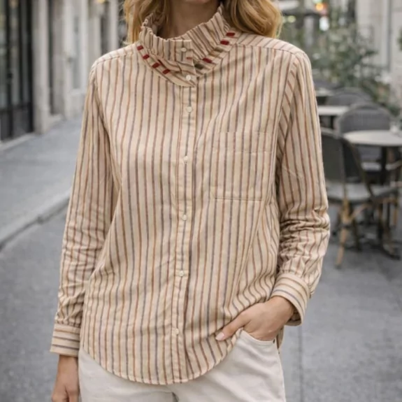 Chemise femme en coton rayée – Coupe droite