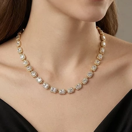 Collier maillons rectangulaires sertis – Acier inoxydable