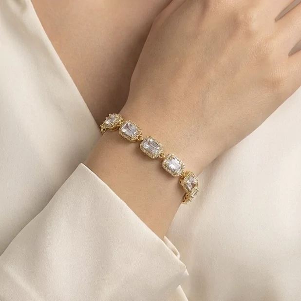 Bracelet maille rectangulaire sertie – Acier inoxydable