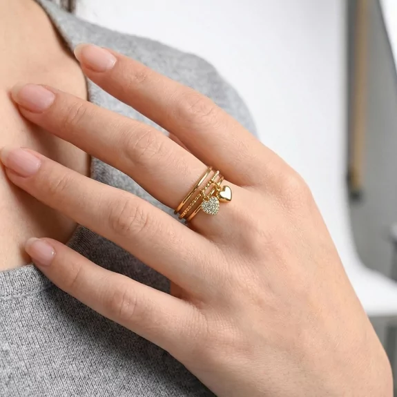Bague multi-rangs charms cœur en acier inoxydable