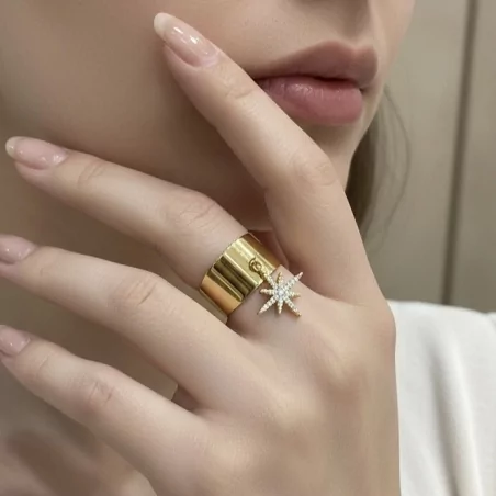 Bague large acier inoxydable avec étoile pendante
