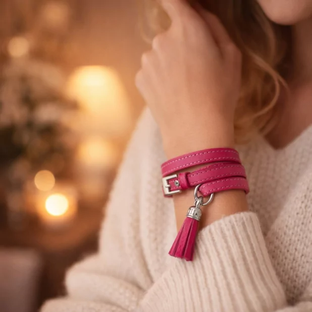 Bracelet en cuir de vachette avec breloque