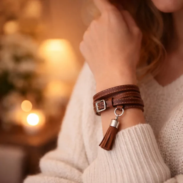 Bracelet en cuir de vachette avec breloque