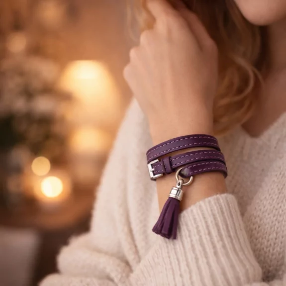 Bracelet en cuir de vachette avec breloque