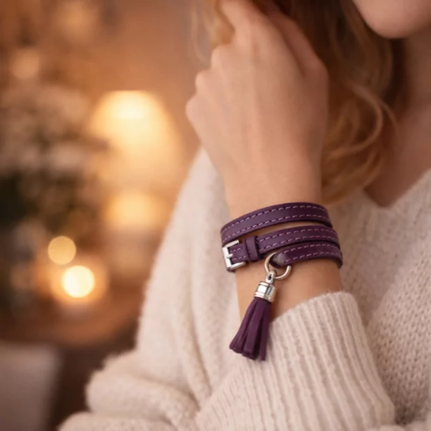 Bracelet en cuir de vachette avec breloque