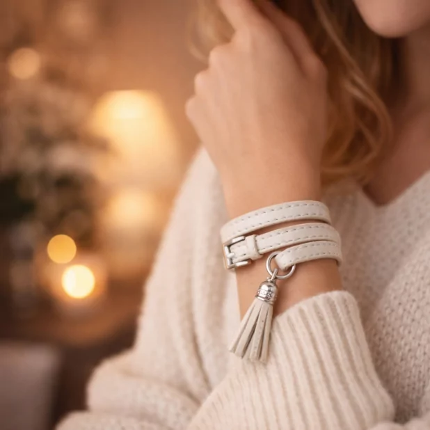 Bracelet en cuir de vachette avec breloque