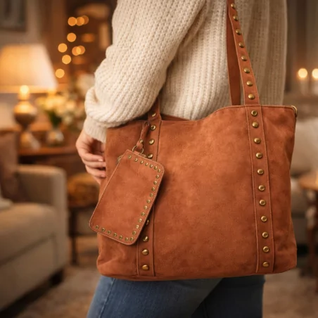 Sac cabas clouté avec porte monnaie