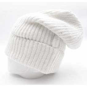 Bonnet plongeant en laine pour femme - blanc