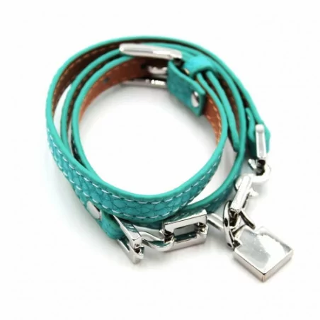 Bracelet triple tour cuir - ciel