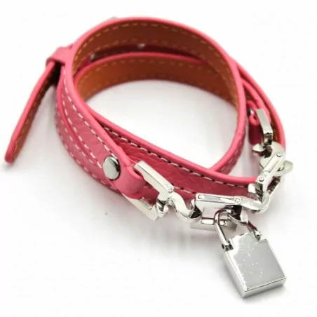 Bracelet triple tour cuir - rose